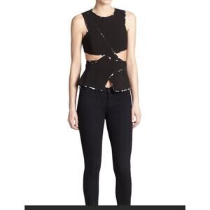 BCBGMAXAZRIA Women's Black Arianah Wrapped Cut-Out Top Size Xxs